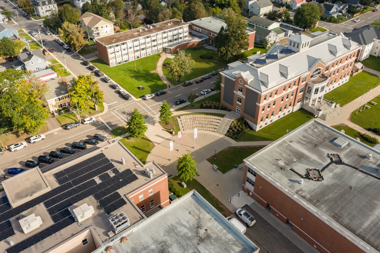 An aerial photo of the solar installation at the Prince of Wales Campus in Charlottetown. The two solar installations have capacity of 226.1 megawatt-hours, which will significantly reduce the college’s energy costs