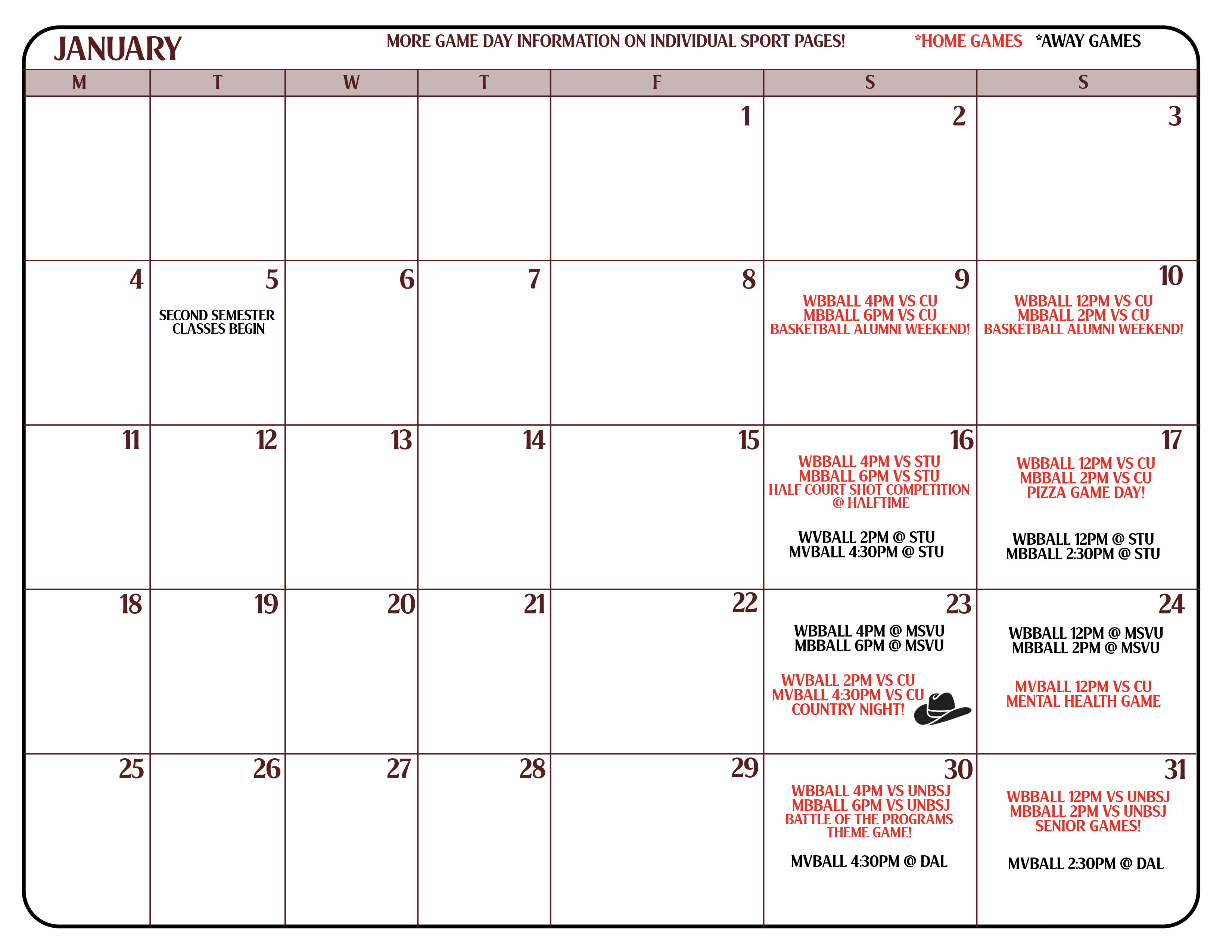 January Schedule
