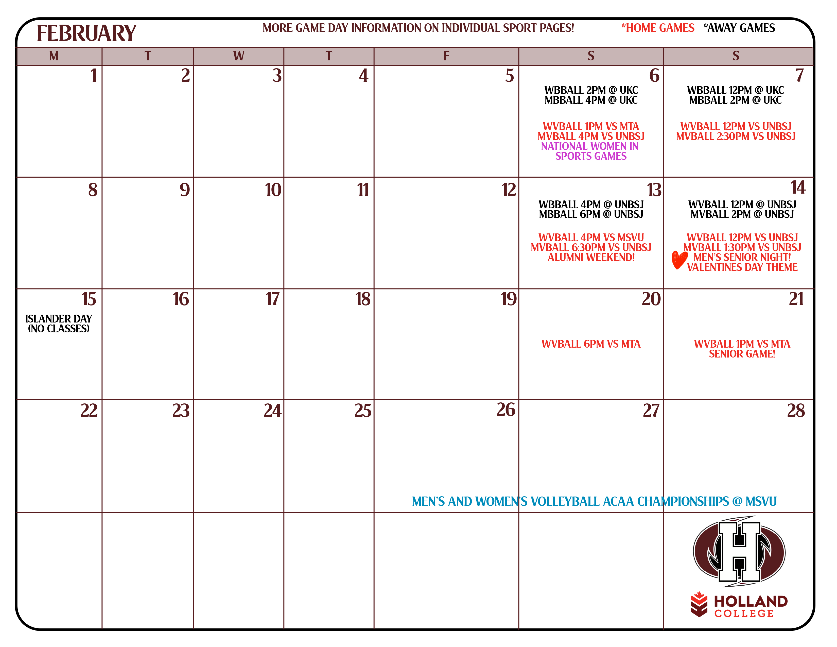 February Schedule 