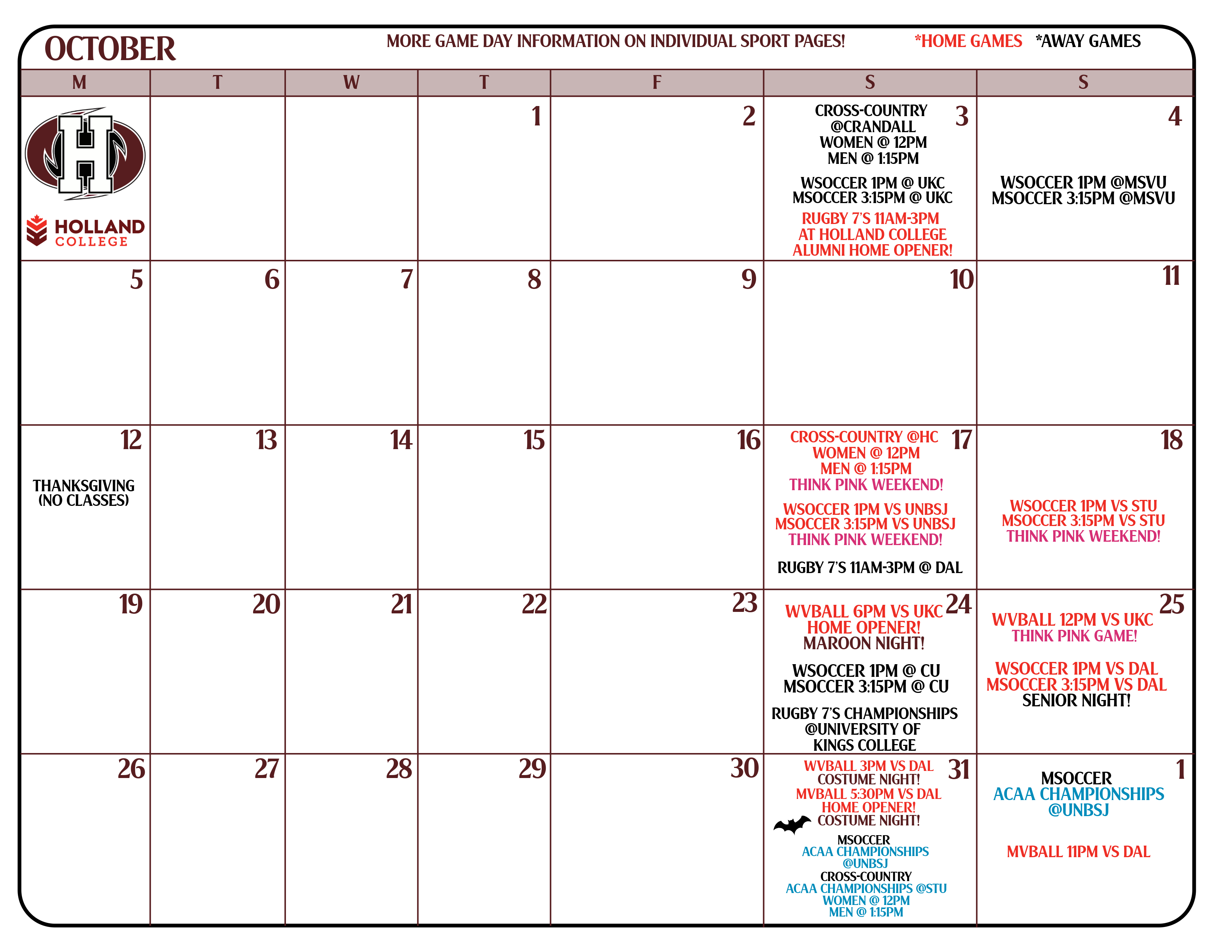 October Schedule