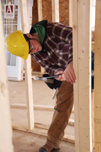 Student working in carpentry lab